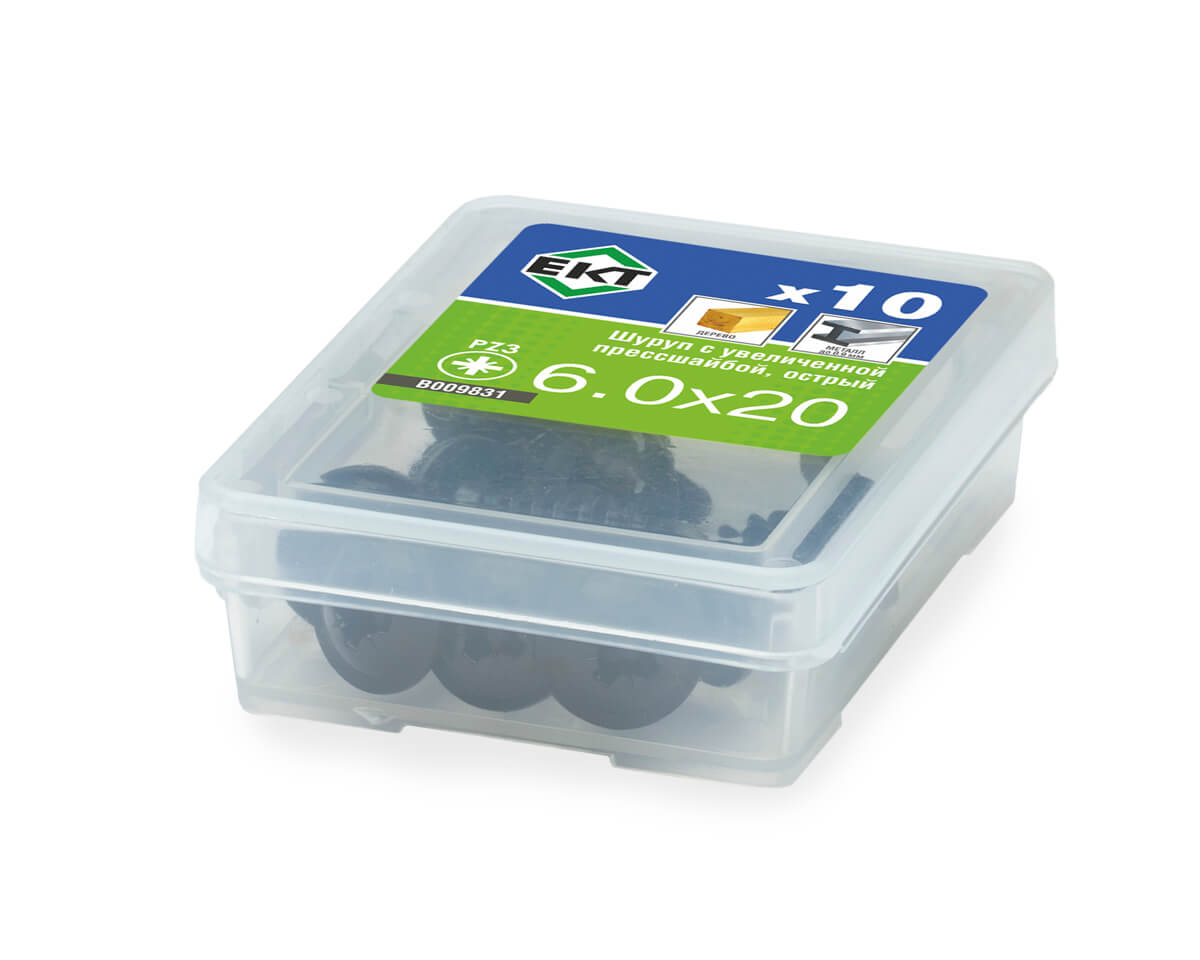 Шуруп с увеличенной прессшайбой, 6x20 острый, фосфат, ЕКТ (упак/10шт)