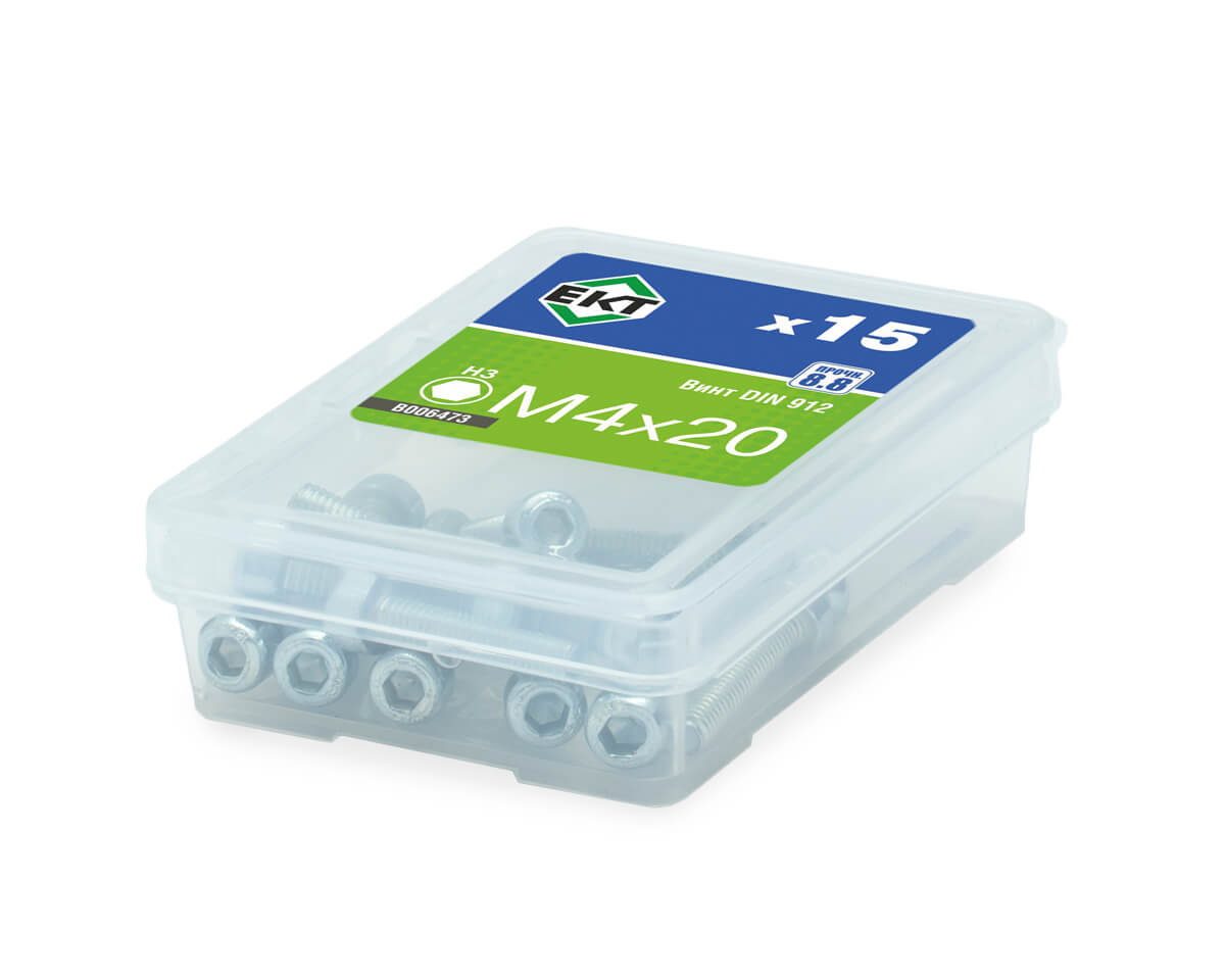 Винт 4х20 с цилиндр.гол.и внутр.шестигр., цинк,прочн.8.8 DIN 912 (упак/15шт)