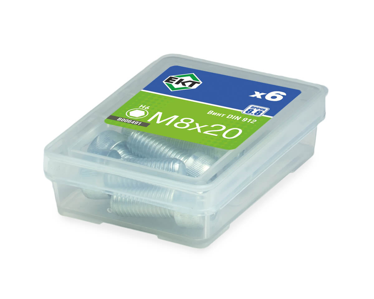Винт 8х 20 с цилиндр.гол.и внутр.шестигр., цинк,прочн.8.8 DIN 912 (упак/6шт)