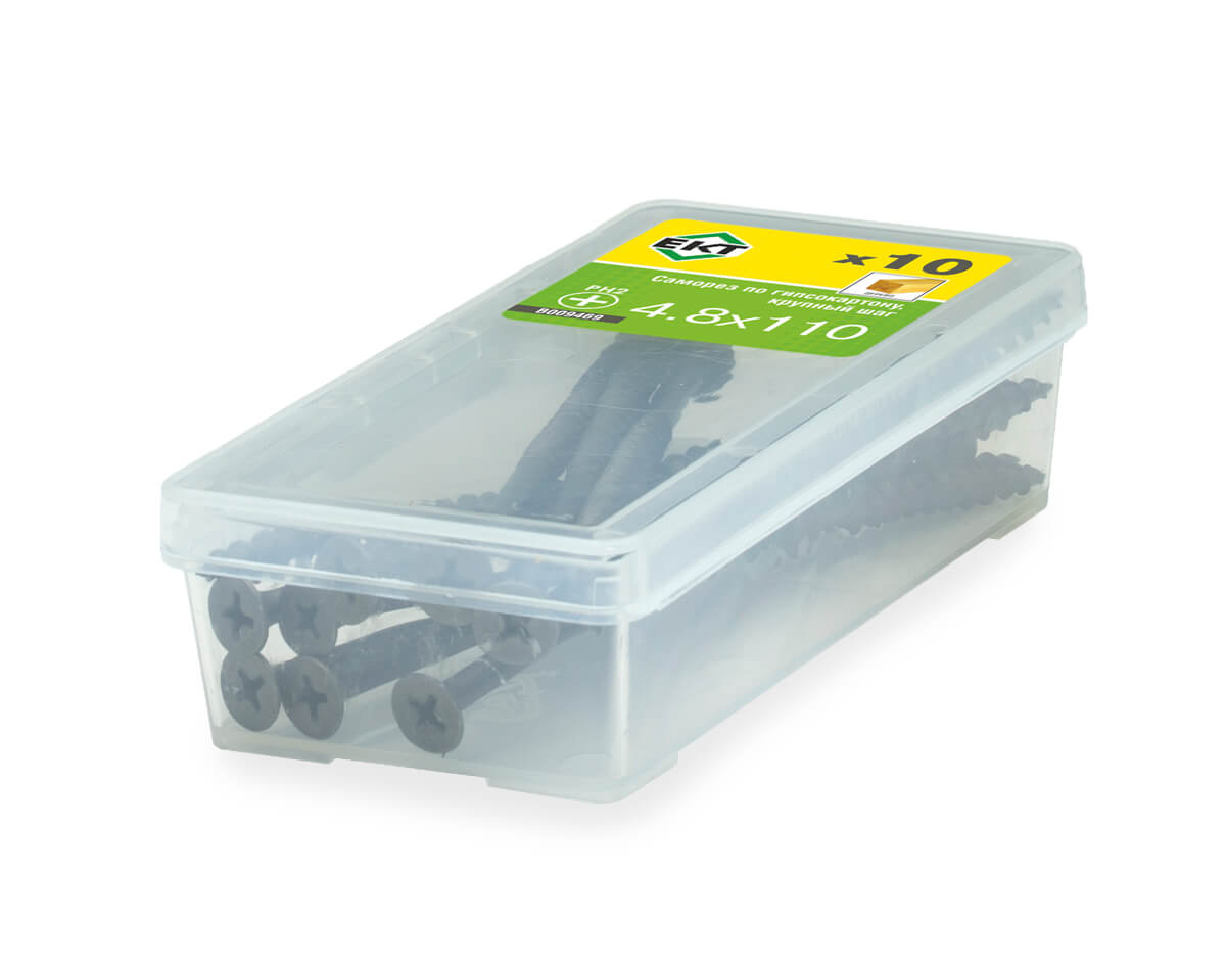 Саморез по ГК 4.8х110 крупный шаг (к дереву), фосфат., ЕКТ (упак/10шт)