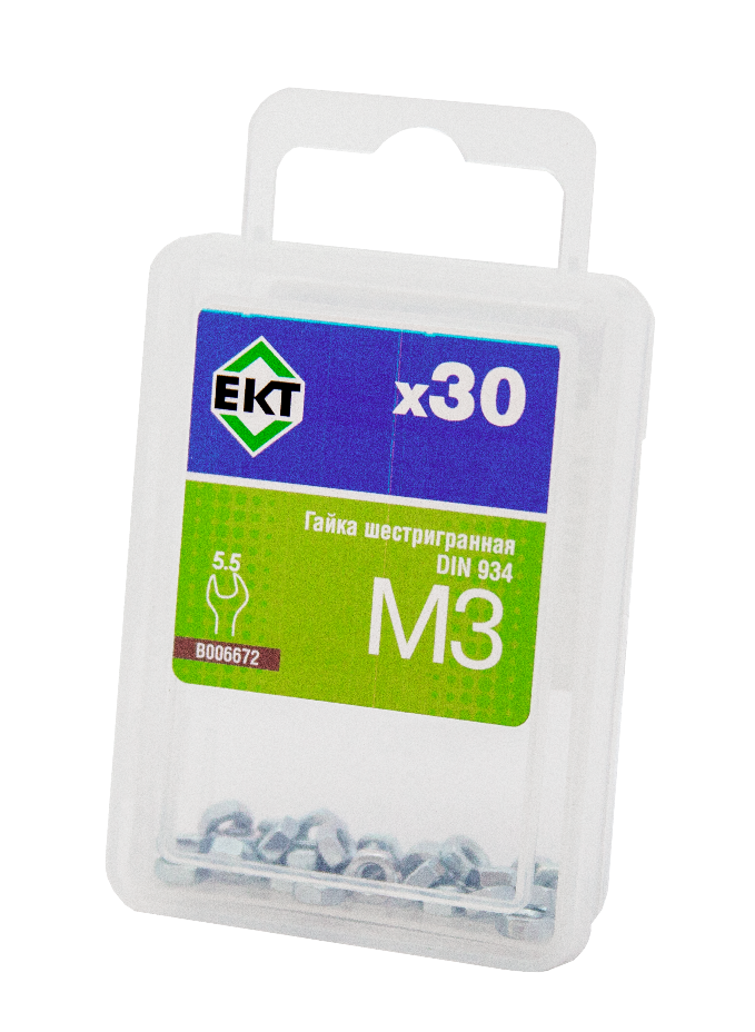 Гайка М3, цинк, прочн. 6 DIN 934 (упак/30шт)