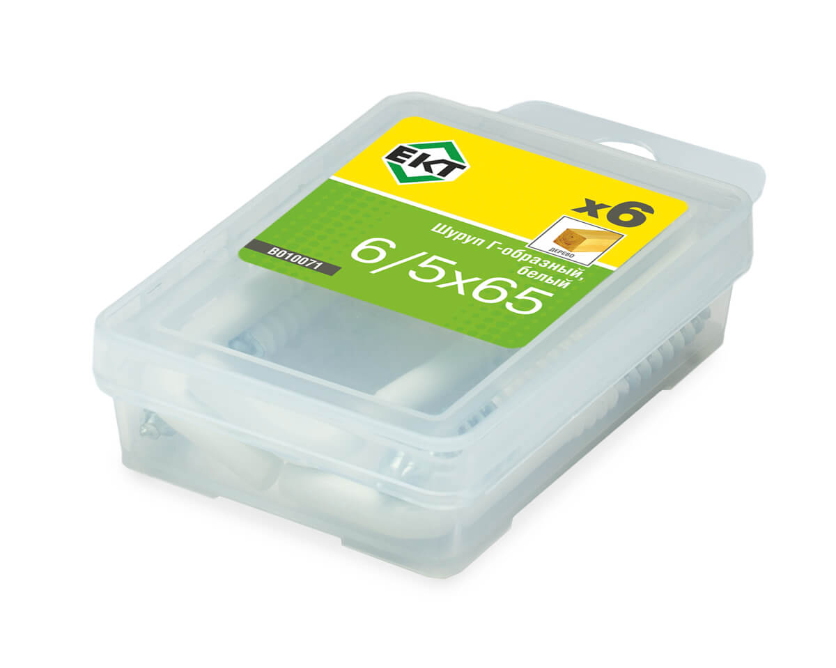 Шуруп Г-образный 6/5х65, белый (упак/6шт)