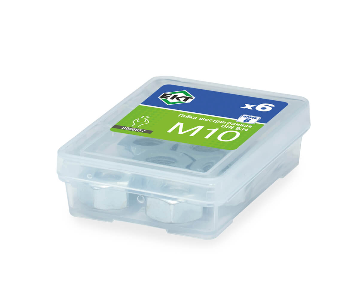 Гайка М10, цинк, прочн. 8 DIN 934 (упак/6шт)