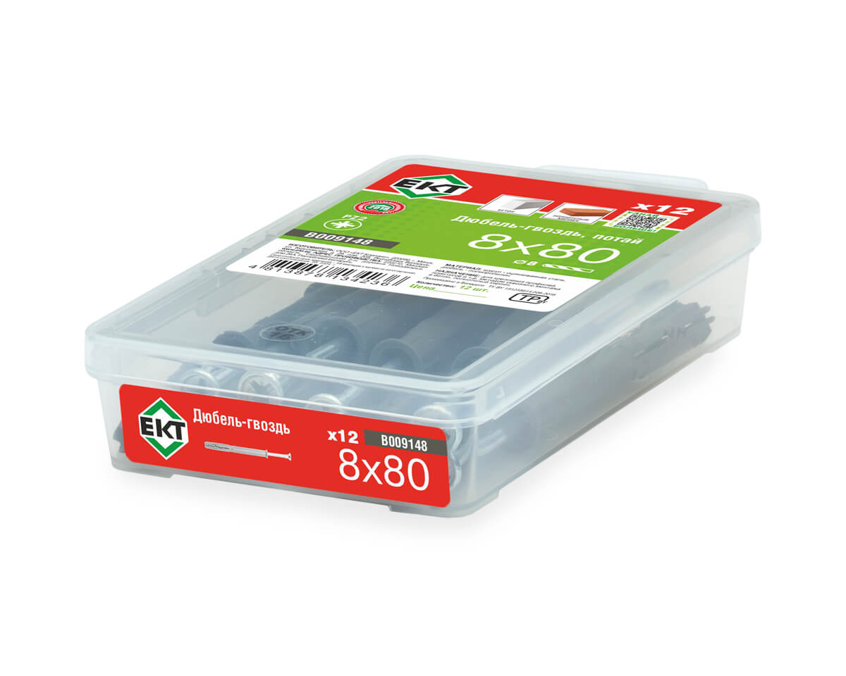 Дюбель-гвоздь GL, 8x80 потай, п/п, ЕКТ (пласт.конт./12шт)