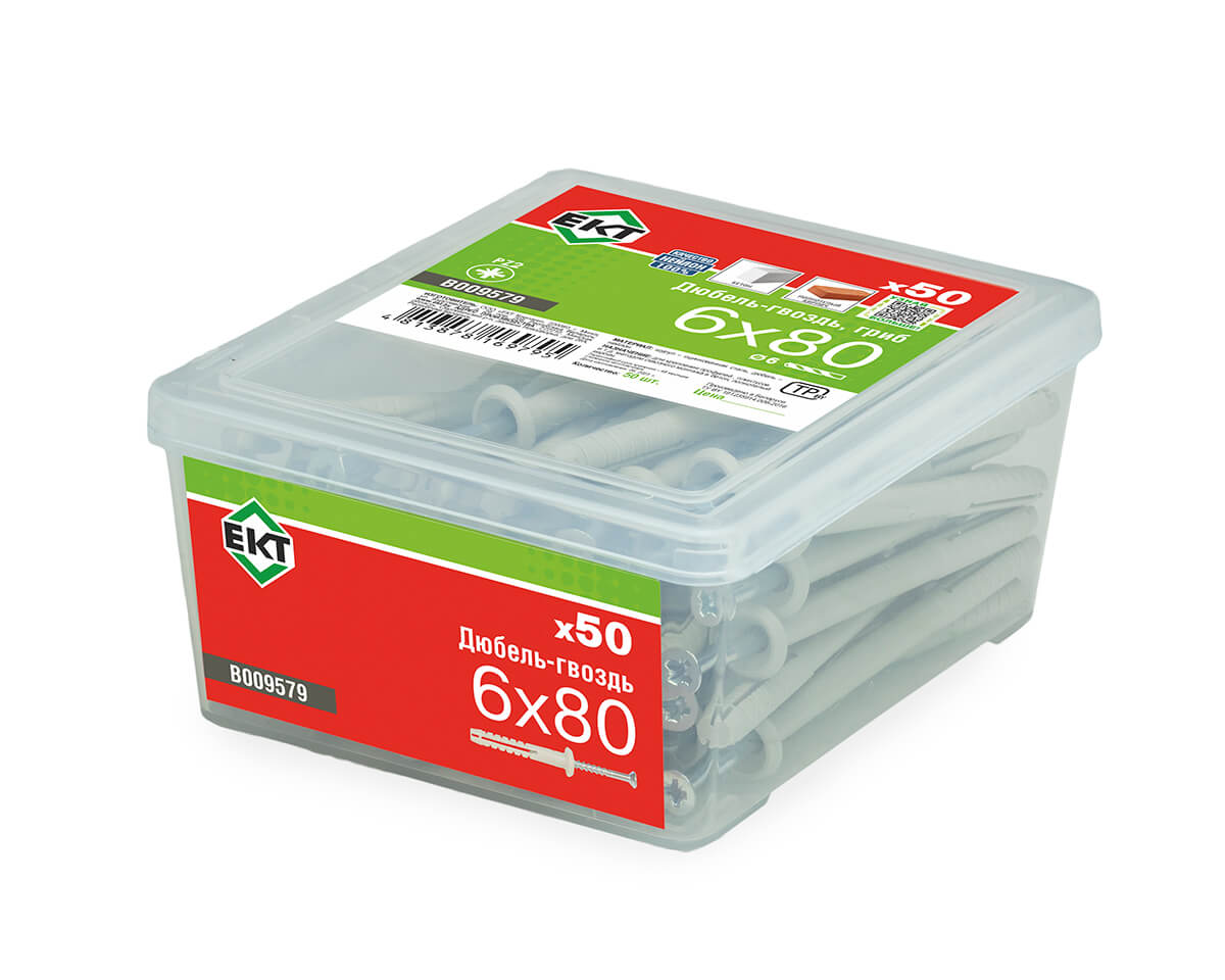 Дюбель-гвоздь GL, 6x80 гриб, нейлон, ЕКТ (пласт.конт./50шт)