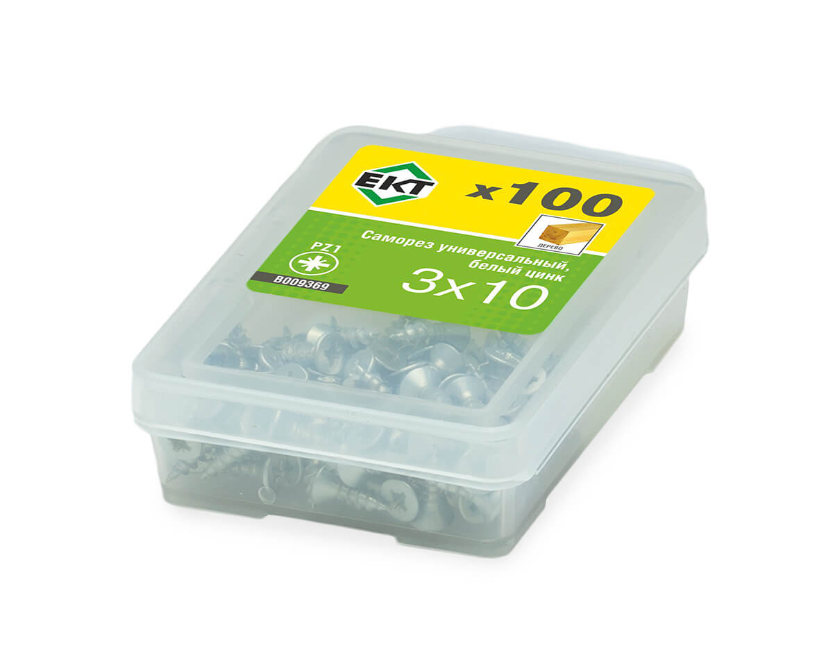 Саморез универсальный 3.0х10, белый цинк (упак/100шт) ЕКТ