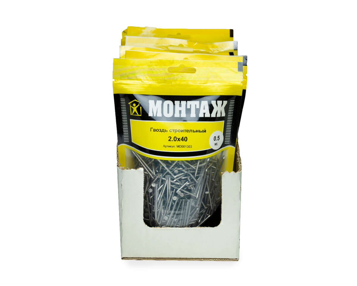 Гвоздь строительный 2.0x40, дой-пак M, МОНТАЖ (пакет/0.5кг)