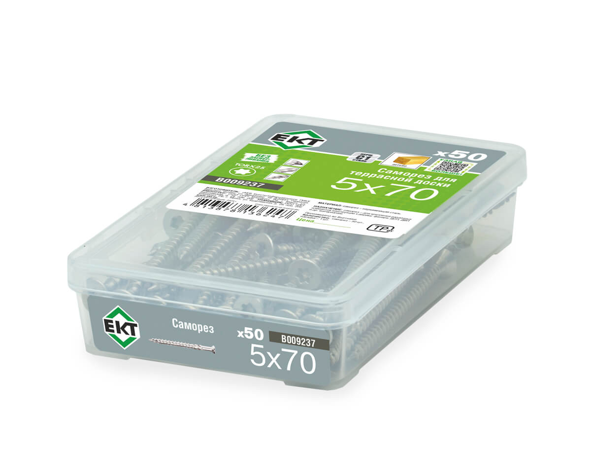 Саморез для террасной доски TORX25 5.0x70, НЕРЖ.СТАЛЬ (упак/50шт)