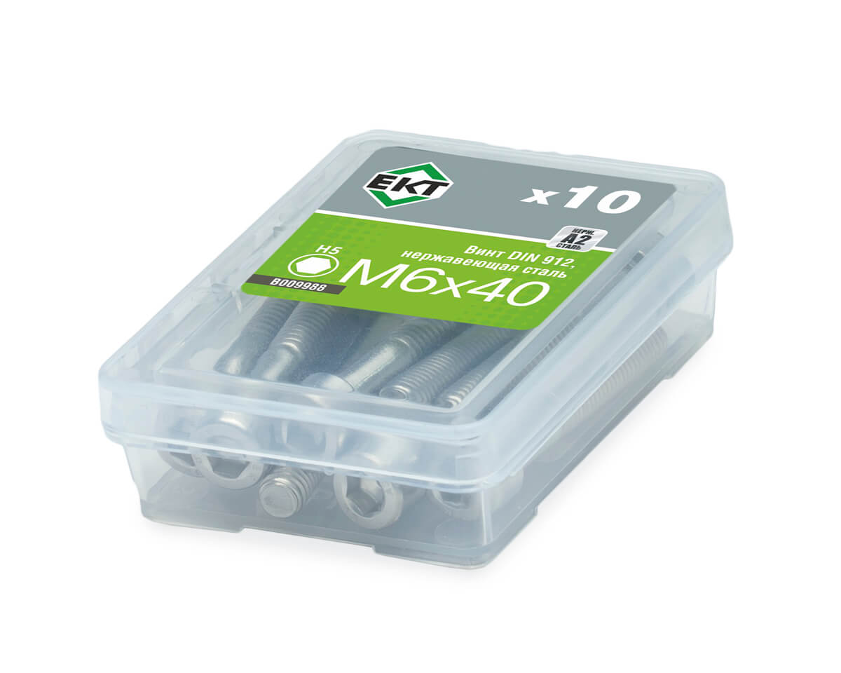 Винт с цилиндр. гол. и внутр. шестигр. M6х40, DIN912, НЕРЖ. СТАЛЬ, ЕКТ (упак/10шт)