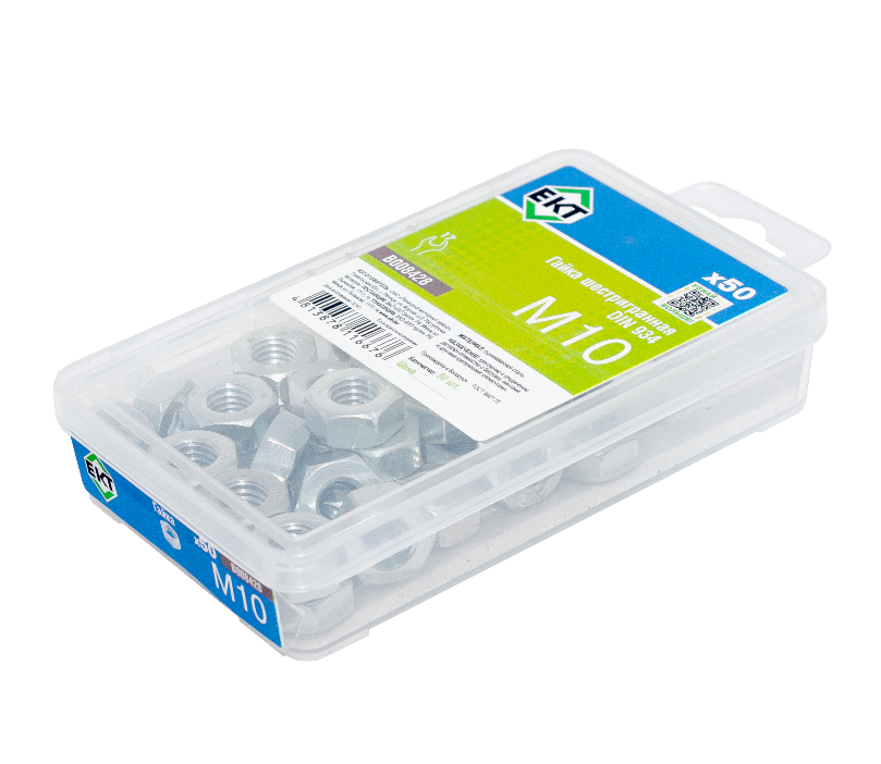 Гайка М10, цинк, прочн. 6 DIN 934 в пласт. контейнере (упак/50шт)