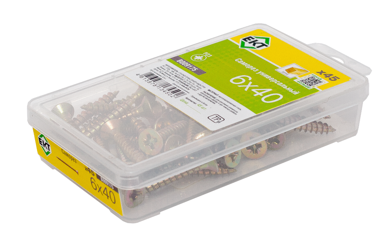 Саморез, желтый цинк 6,0х40 в пласт. контейнере (упак/45шт)