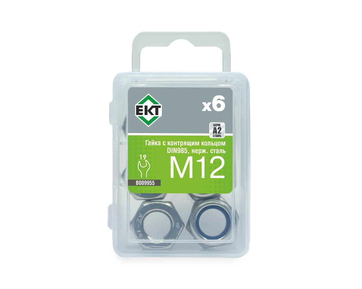 Гайка с контрящим кольцом М12, DIN985, НЕРЖ. СТАЛЬ, ЕКТ (упак/6шт)