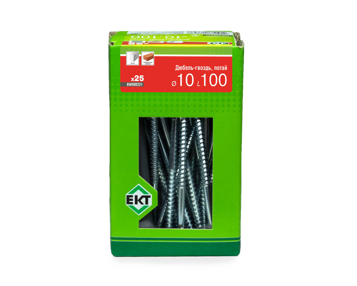 Дюбель-гвоздь GL, 10x100 потай, п/п, ЕКТ (кор. с окном/25шт)