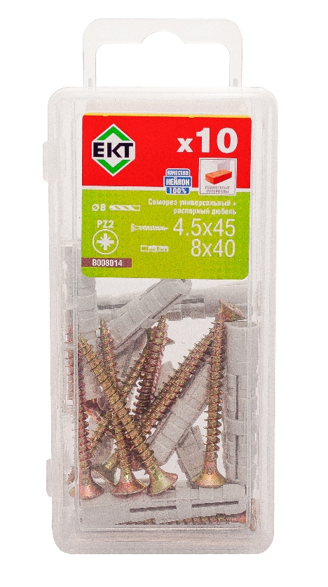 Саморез, белый цинк 4,5х45 + распорный дюбель DSD S 8х40, нейлон (упак/10шт)