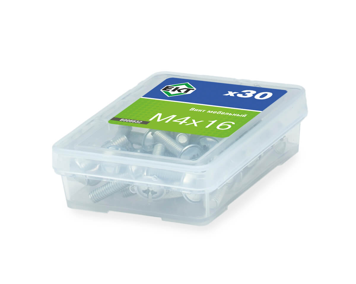 Винт мебельный 4х16, полусфер. головка, шлиц KOMBI, цинк (упак/30шт)