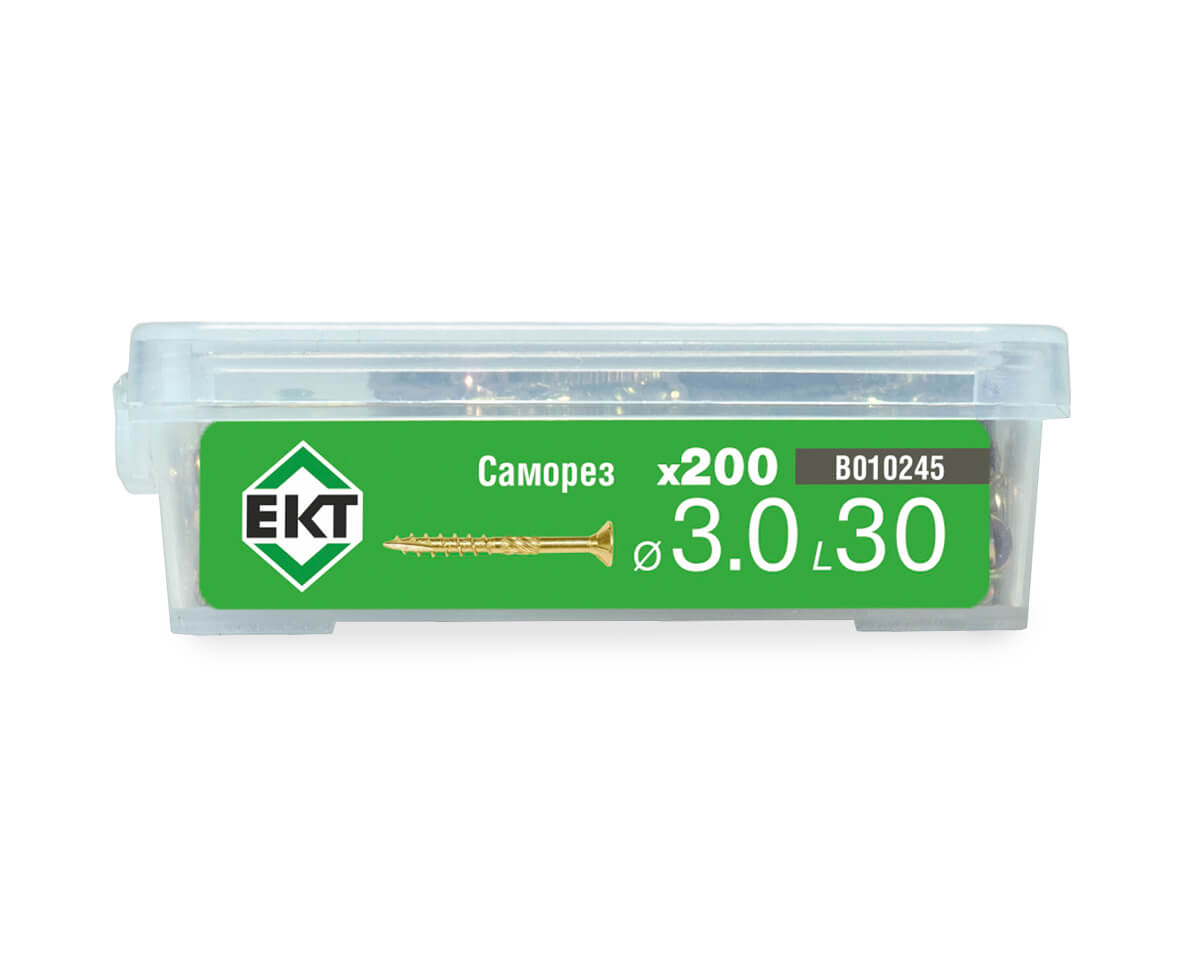Саморез конструкционный 3.0x30, потай, желтый цинк, ЕКТ (пласт.конт./200шт)