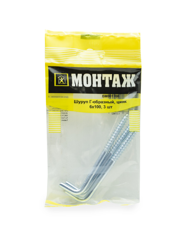 Шуруп Г-образный 6х100, цинк (пакет/3шт)