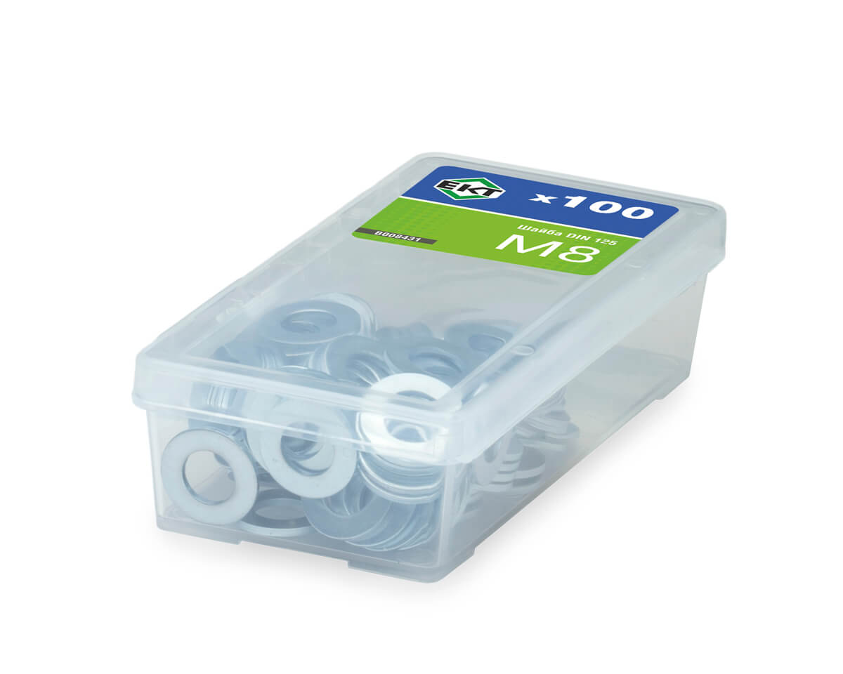 Шайба М8, цинк, DIN125 в пласт. контейнере (упак/100шт)