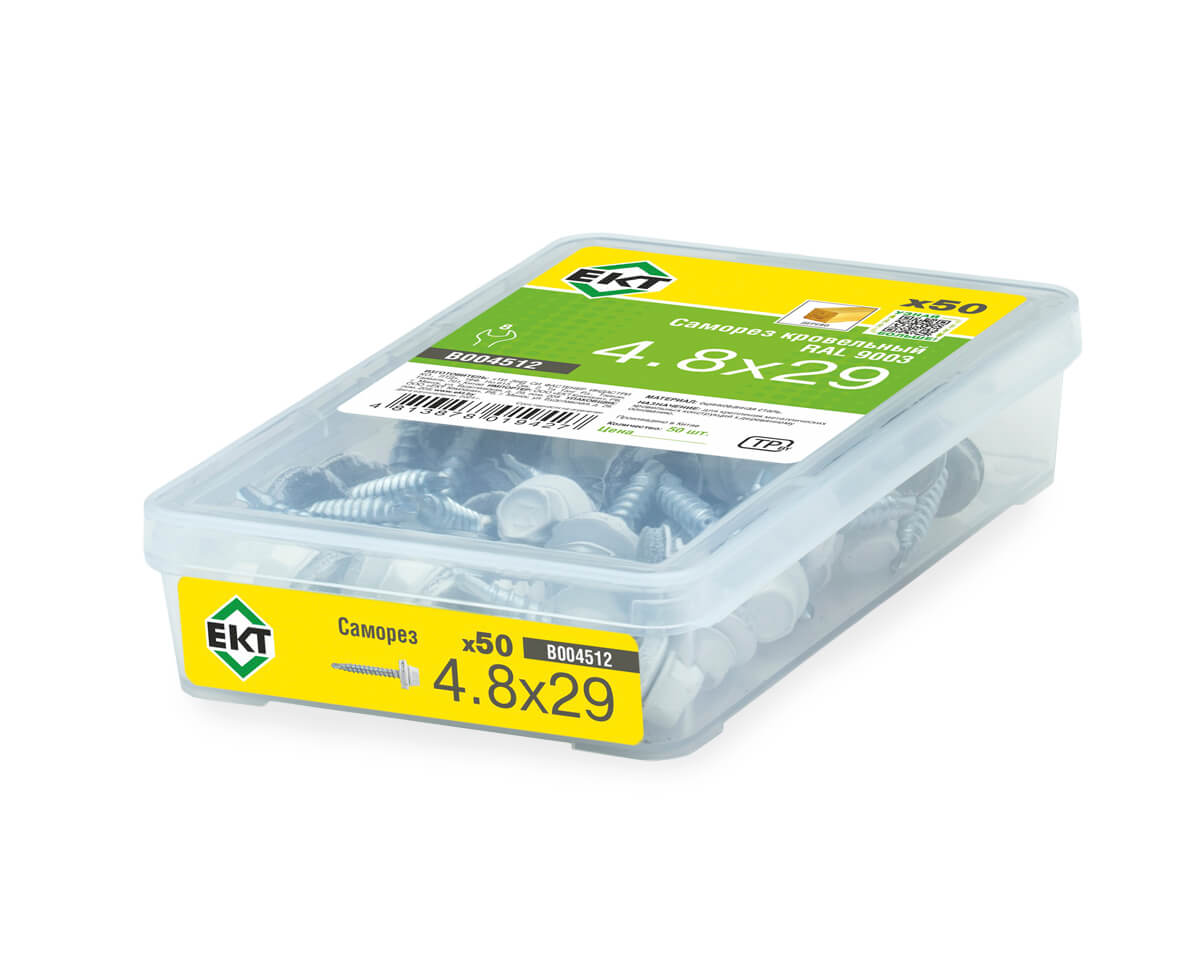 Саморез кровельный 4,8х29 RAL 9003 (белый сигнальный), в пласт. контейнере (упак/50шт)