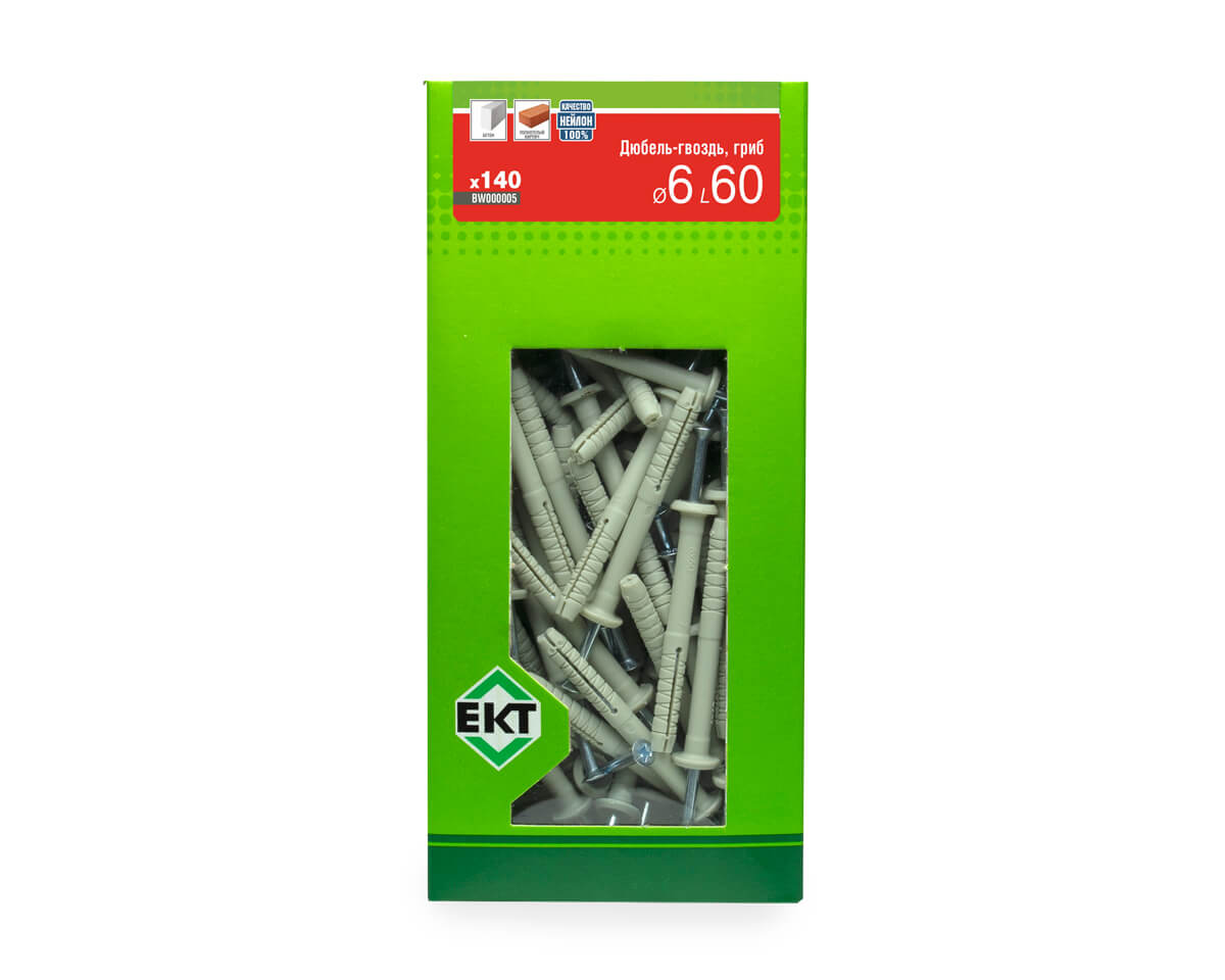Дюбель-гвоздь GL, 6x60 гриб, нейлон, ЕКТ (кор. с окном/140шт)