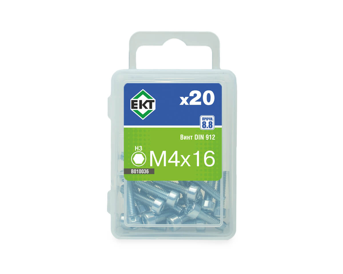 Винт 4х16 с цилиндр.гол.и внутр.шестигр., цинк,прочн.8.8 DIN 912 (упак/20шт)