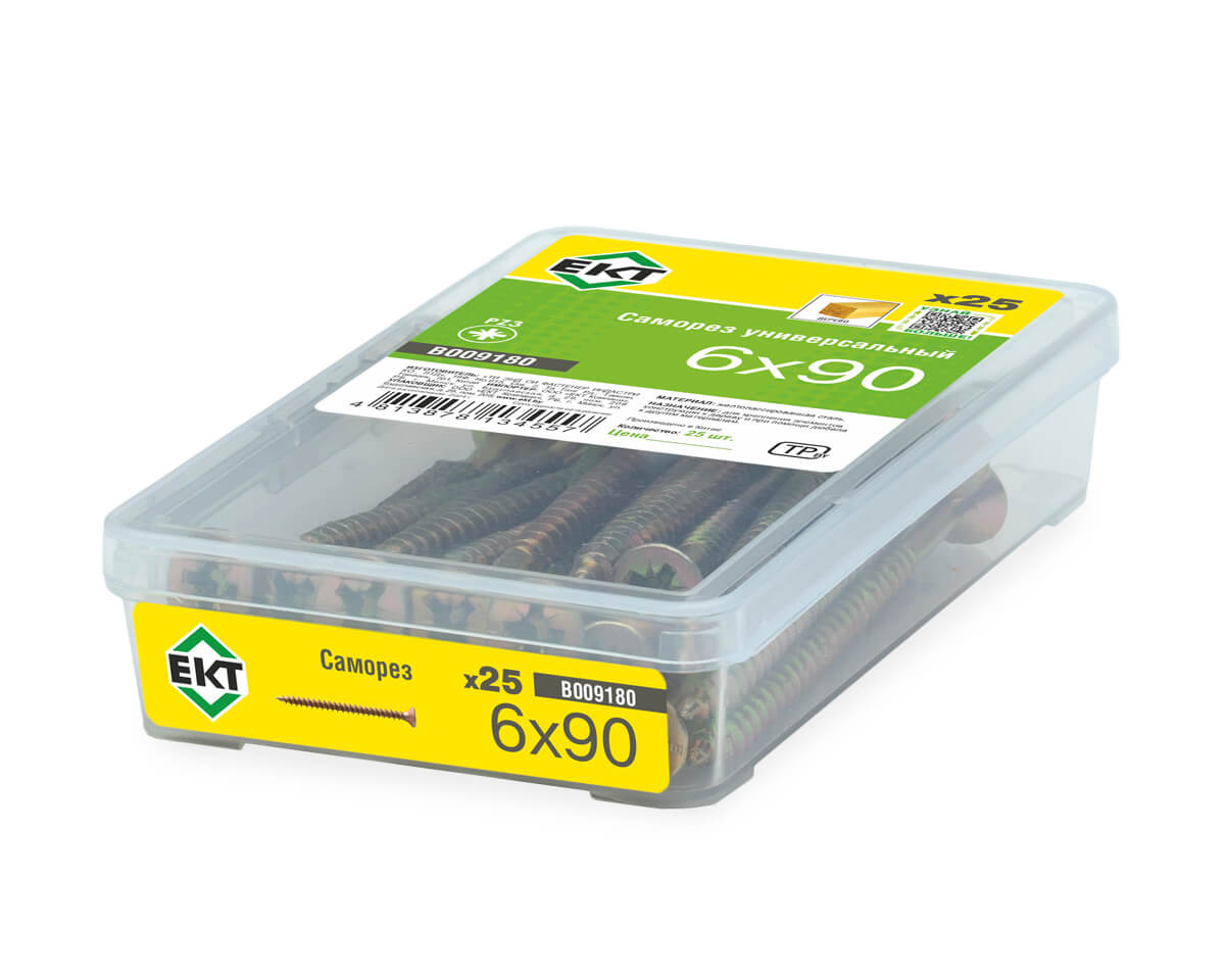 Саморез, желтый цинк 6,0х90 в пласт. контейнере (упак/25шт)