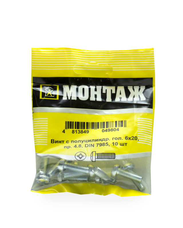 Винт 6х20 полуцилиндр. головка Ph, цинк, прочн. 4.8 DIN 7985 (пакет/10шт)