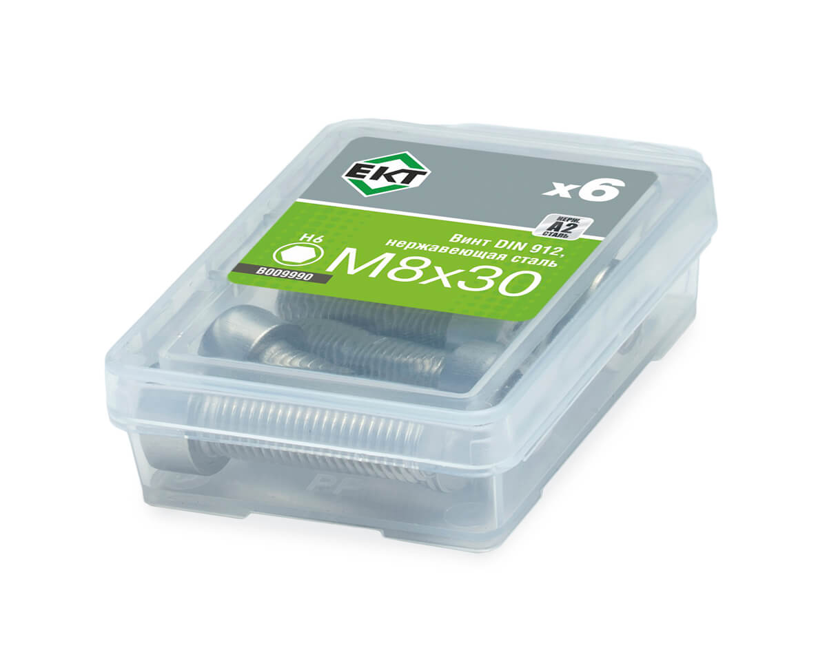 Винт с цилиндр. гол. и внутр. шестигр. M8х30, DIN912, НЕРЖ. СТАЛЬ, ЕКТ (упак/6шт)