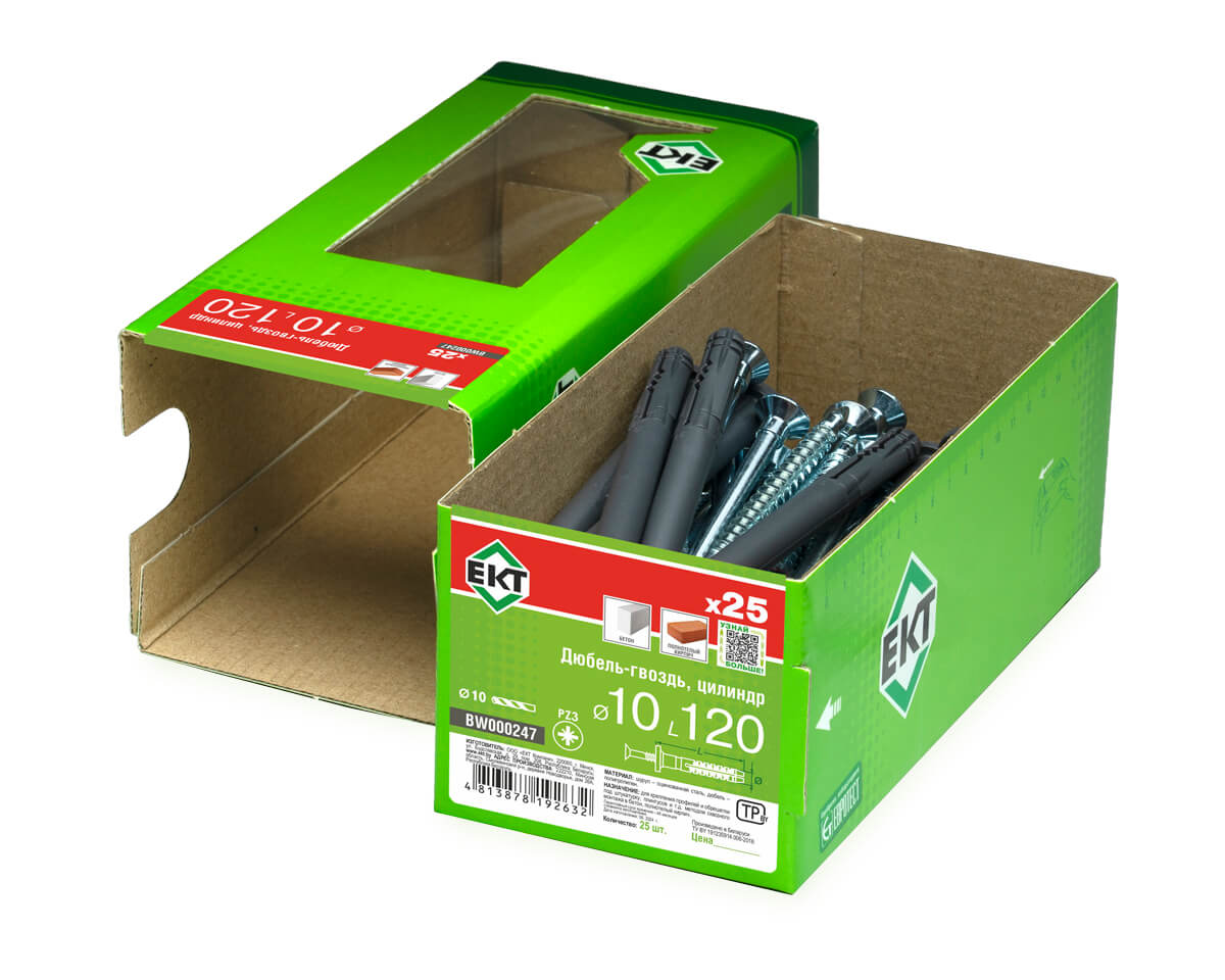 Дюбель-гвоздь GL, 10x120 цилиндр, п/п, ЕКТ (кор. с окном/25шт)