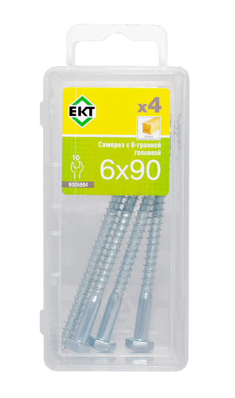 Саморез с 6-гранной головкой 6,0х90 острый, цинк (упак/4шт)