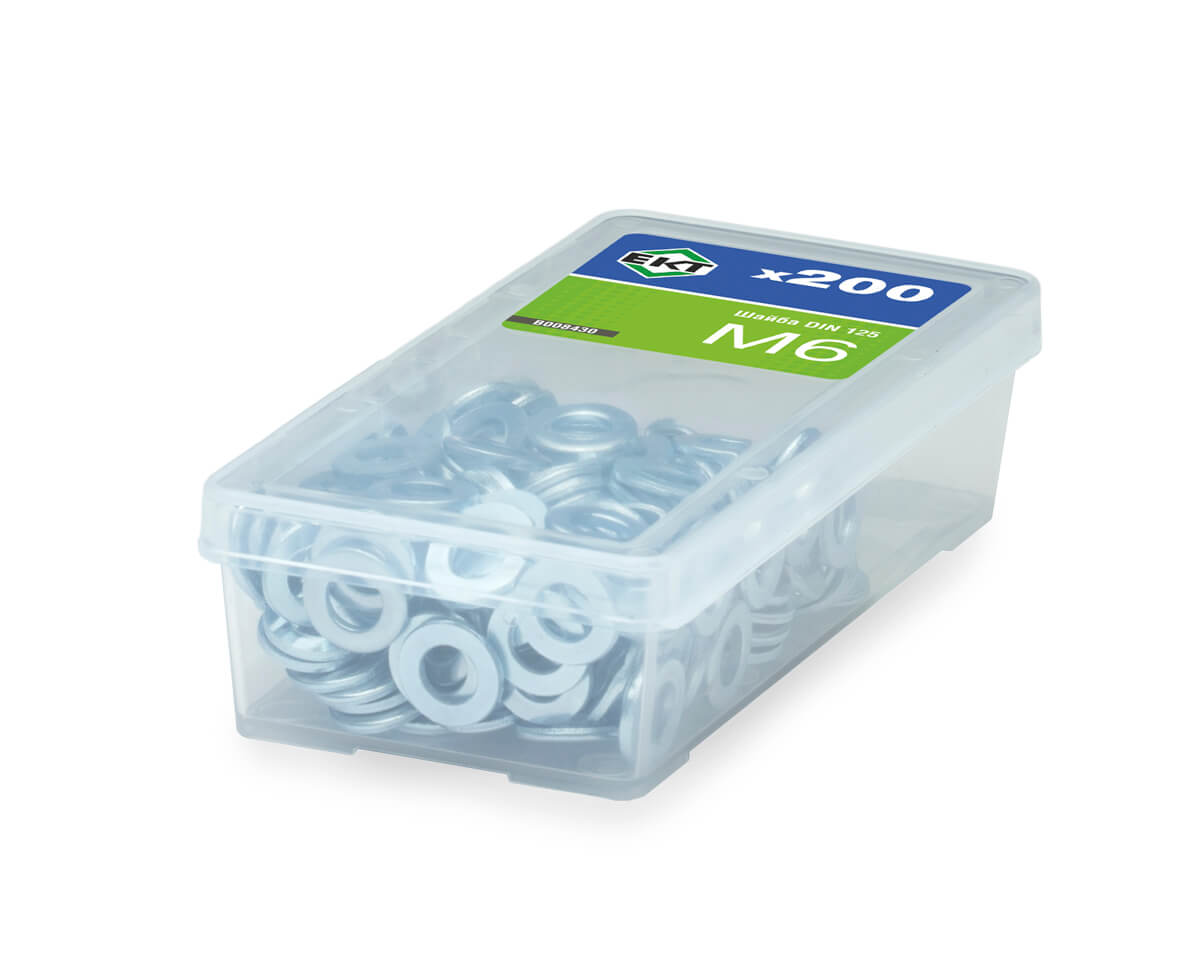 Шайба М6, цинк, DIN125 в пласт. контейнере (упак/200шт)