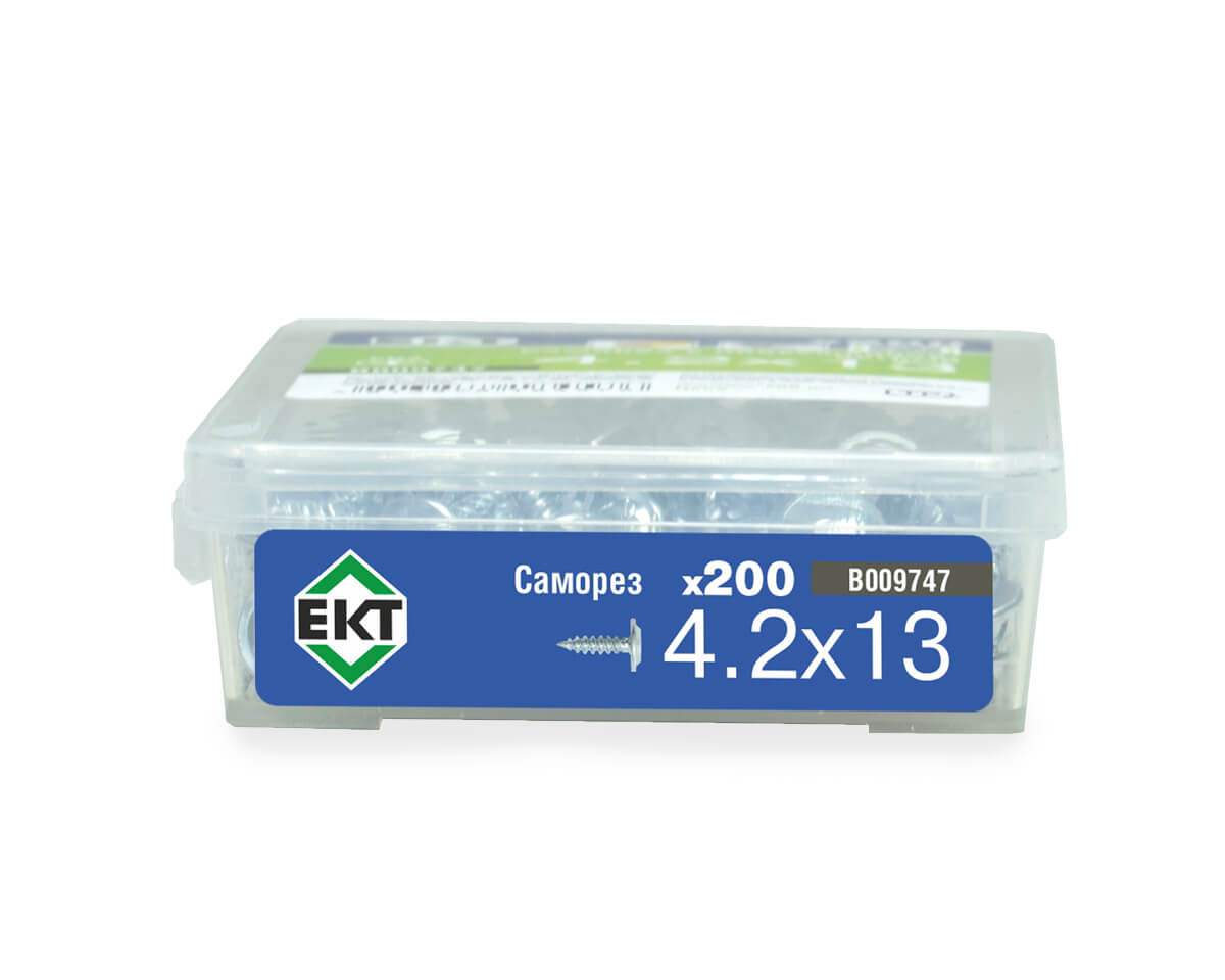 Саморез с прессшайбой, 4.2x13 острый, цинк,в пласт.контейнере, ЕКТ (упак/200шт)