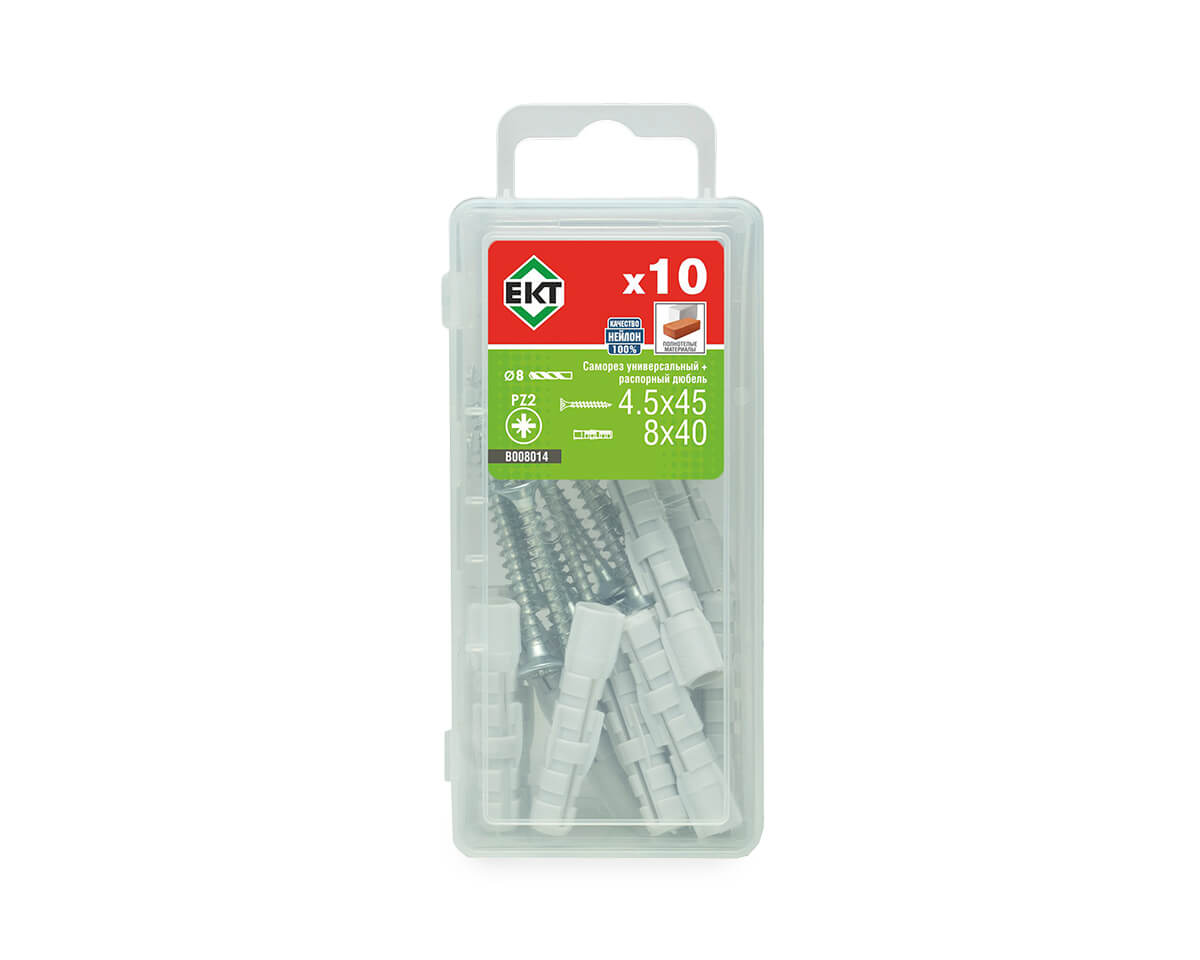 Саморез, белый цинк 4,5х45 + распорный дюбель DSD S 8х40, нейлон (упак/10шт)