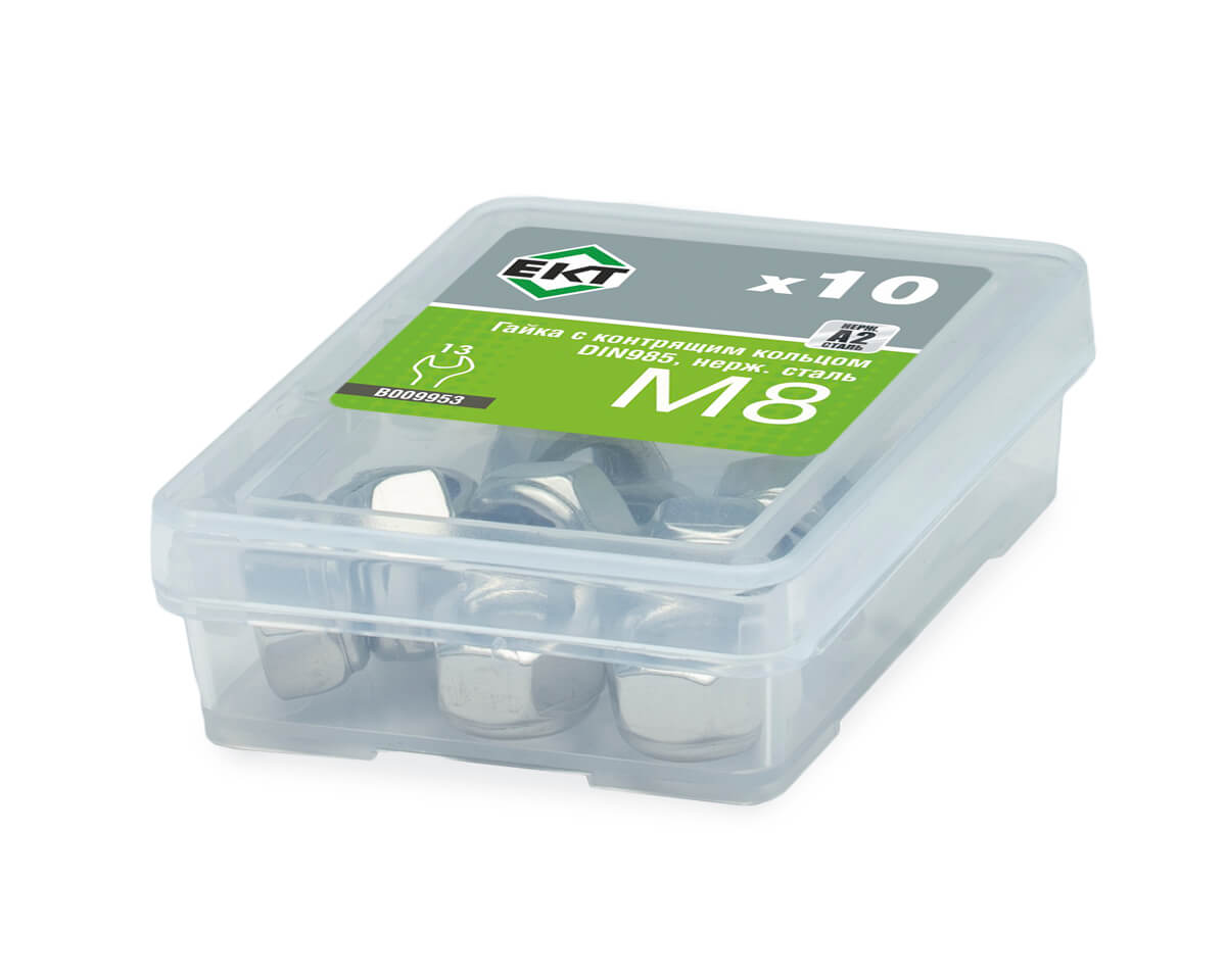 Гайка с контрящим кольцом М8, DIN985, НЕРЖ. СТАЛЬ, ЕКТ (упак/10шт)