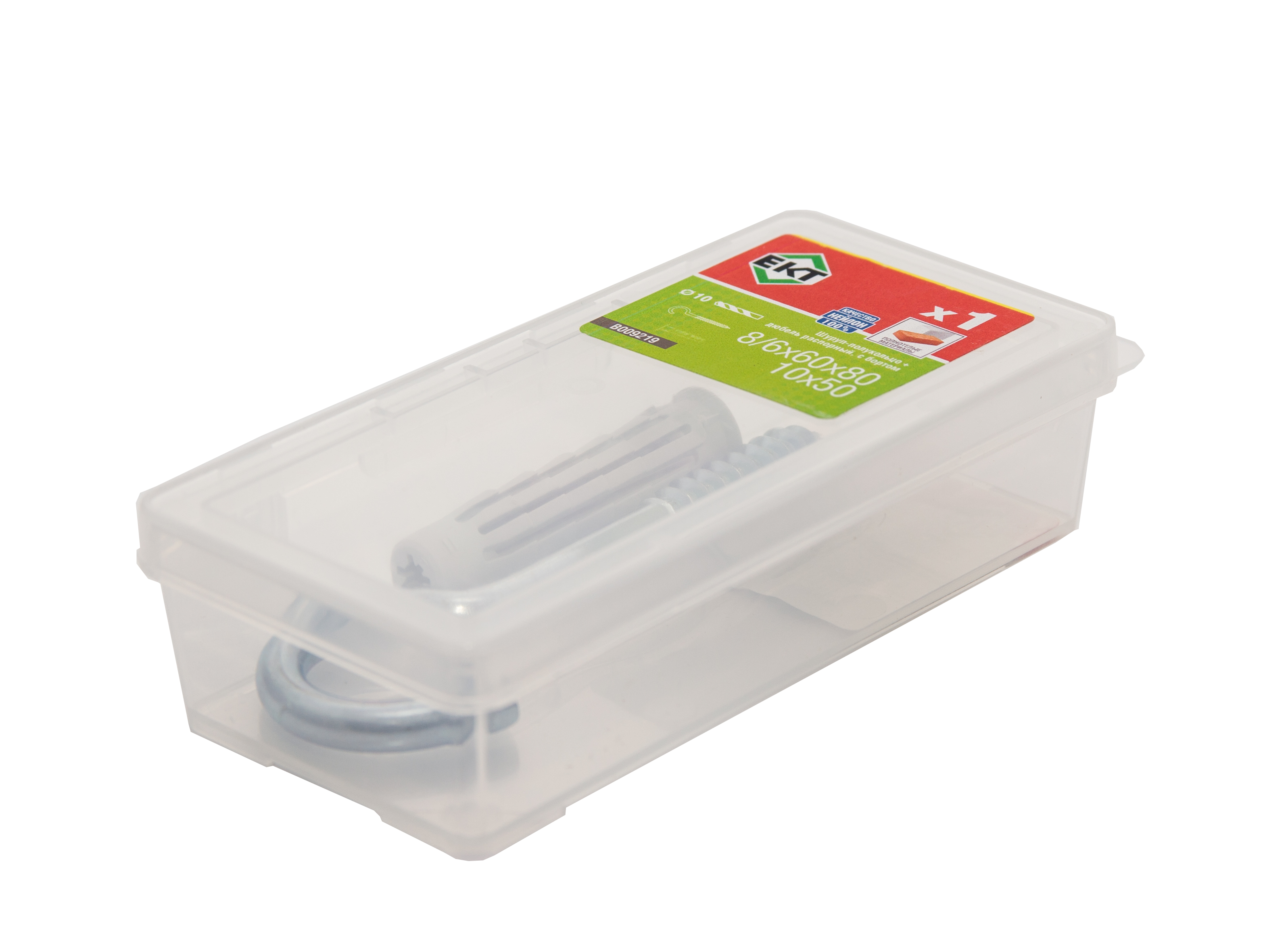 Шуруп-полукольцо 8/6х60х80, оцинкованный + распорный дюбель с бортиком KSD S 10х50, нейлон (упак/1шт