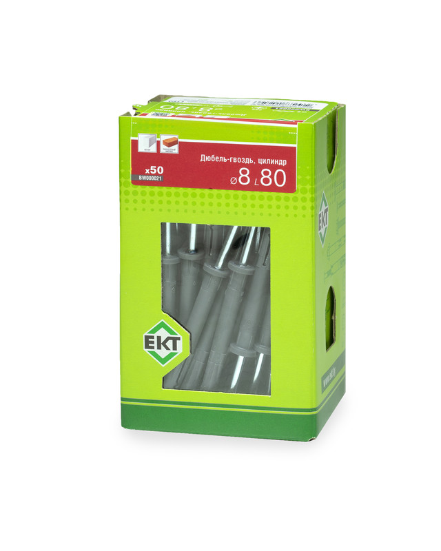 Дюбель-гвоздь GL, 8x80 цилиндр, п/п, ЕКТ (кор. с окном/50шт)