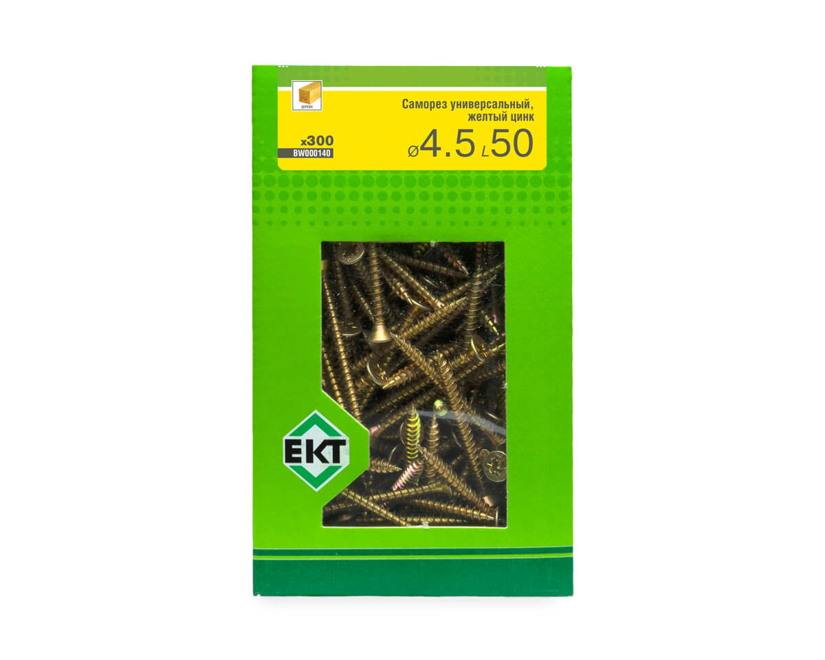 Саморез универсальный 4.5х50, желтый цинк, в коробке с окном, ЕКТ (упак/300шт)