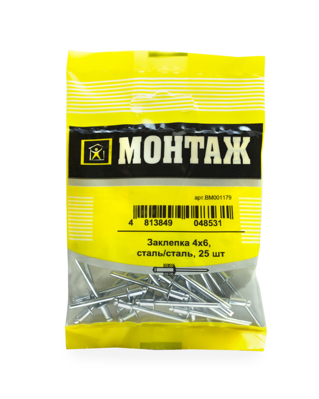Заклепка 4х 6, сталь/сталь (пакет/25шт)