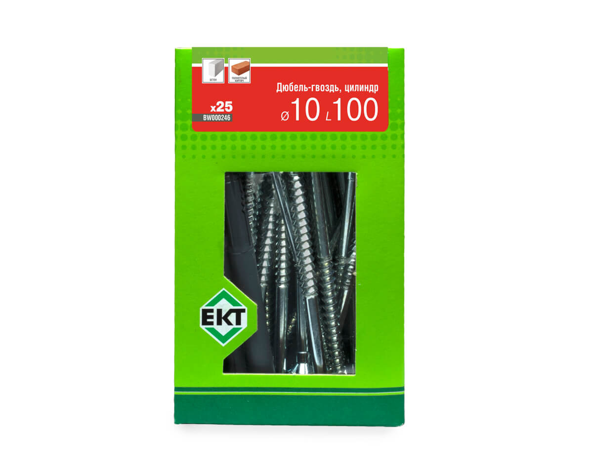 Дюбель-гвоздь GL, 10x100 цилиндр, п/п, ЕКТ (кор. с окном/25шт)