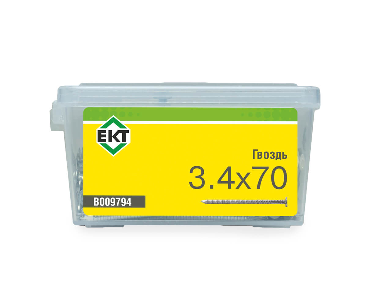 Гвоздь ершеный, 3.4х70, цинк, в пласт.контейнере, ЕКТ (упак/0.4кг)
