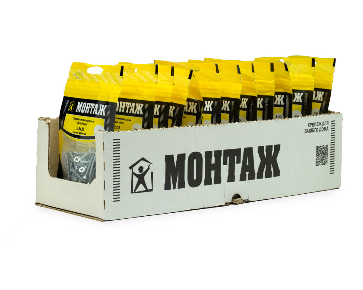 Саморез универсальный 3.5x30, белый цинк, дой-пак S, МОНТАЖ (пакет/60шт)