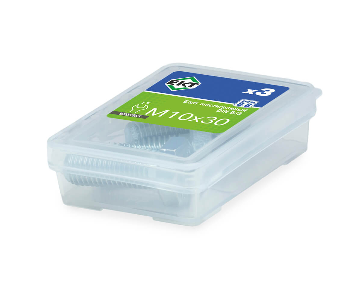 Болт шестигранный 10х 30, цинк, прочн. 8.8 DIN 933 (упак/3шт)