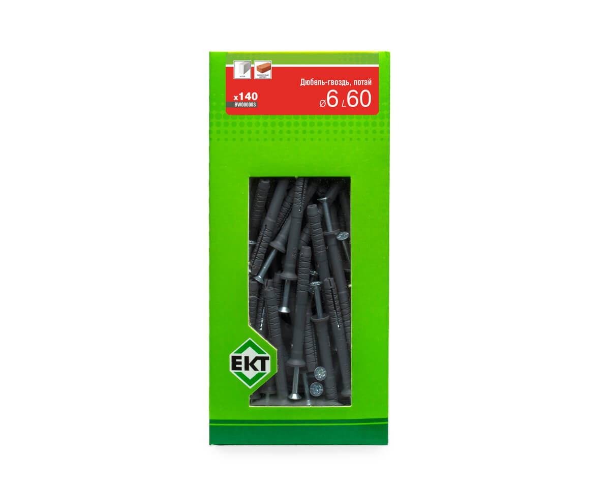 Дюбель-гвоздь GL, 6x60 потай, п/п, ЕКТ (кор. с окном/140шт)