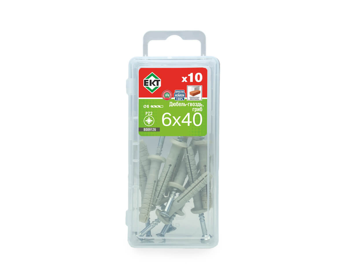 Дюбель-гвоздь GL, 6x40 гриб, нейлон, ЕКТ (мини-конт./10шт)