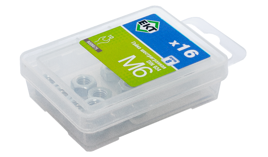 Гайка М6, цинк, прочн. 8 DIN 934 (упак/16шт)