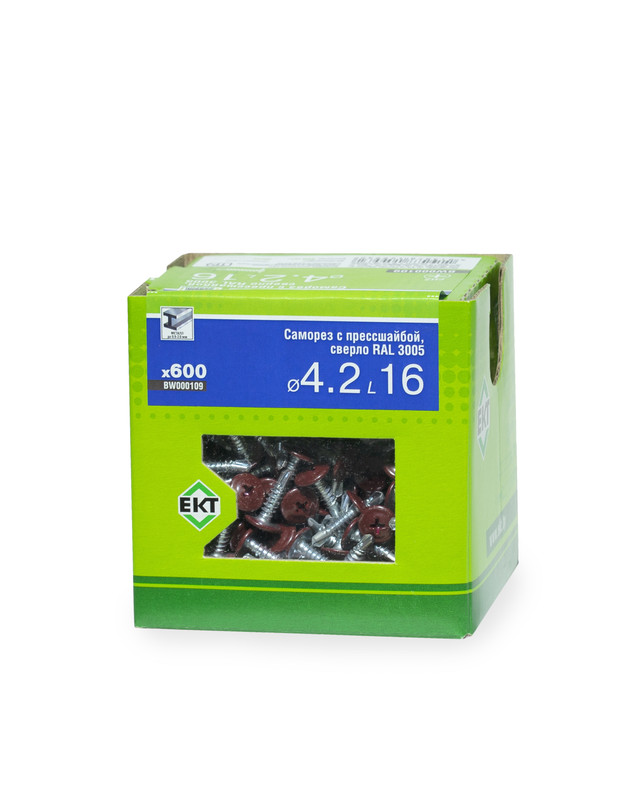 Саморез с п/ш 4.2х16 сверло, RAL 3005, в коробке с окном, ЕКТ (упак/600шт)