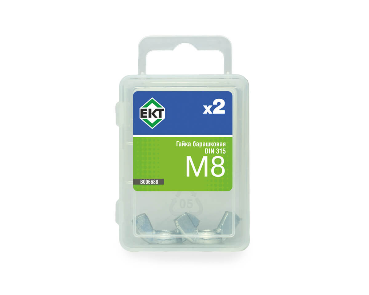 Гайка барашковая М8 DIN 315, оцинкованная (упак/2шт)