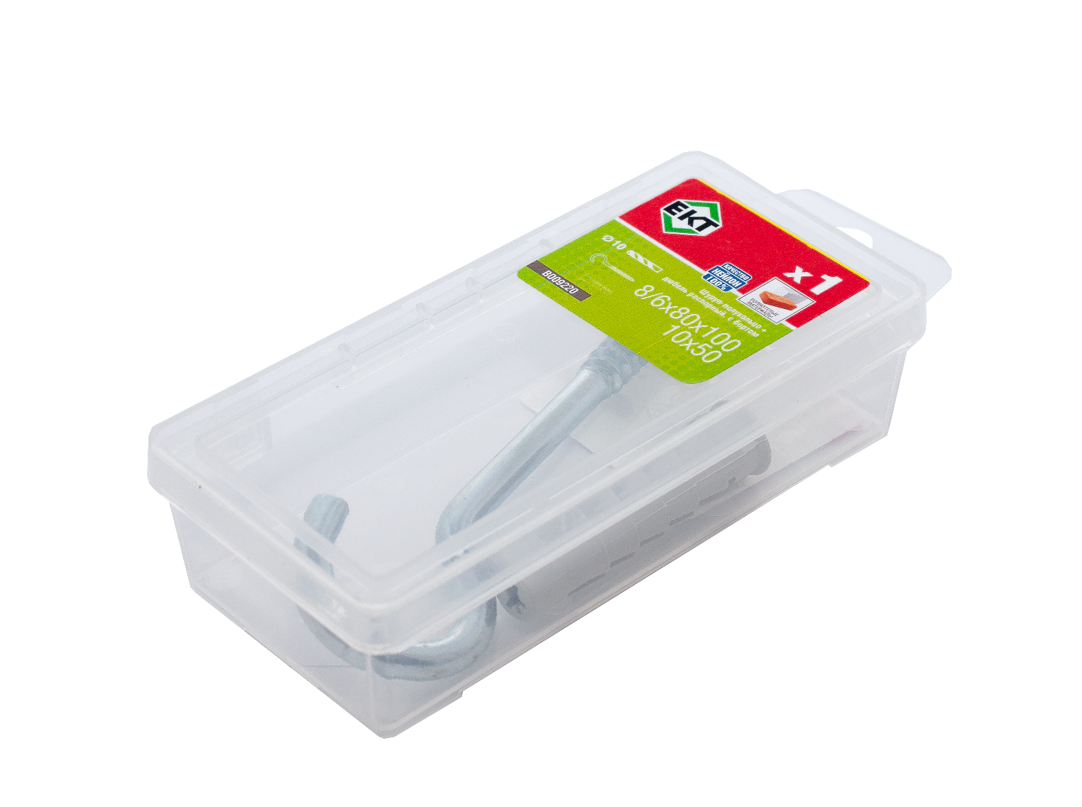 Шуруп-полукольцо 8/6х80х100, оцинкованный + распорный дюбель с бортиком KSD S 10х50, нейлон (упак/1ш