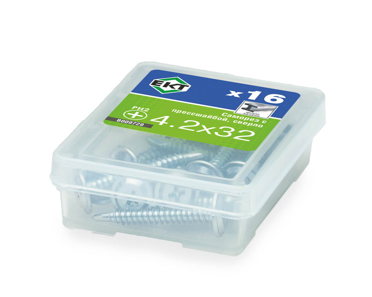 Саморез с прессшайбой, 4.2x32 сверло, цинк, ЕКТ (упак/16шт)