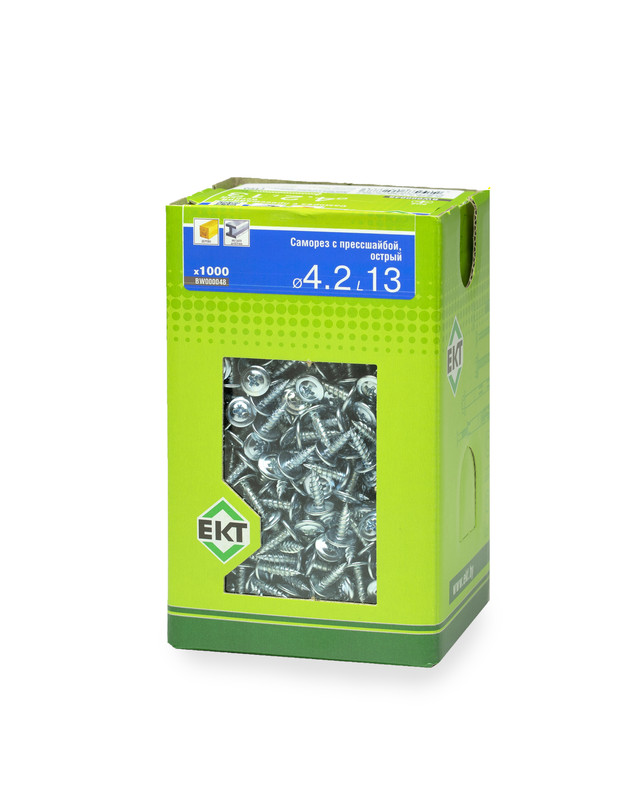 Саморез с п/ш 4.2х13 острый, цинк, в коробке с окном, ЕКТ (упак/1.000шт)